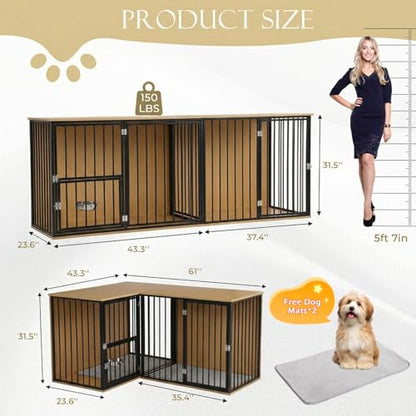 Large Double Dog Crate Furniture, Dark, view 8