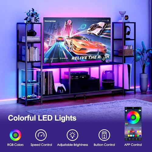 80in TV Stand Up to 65in TV 45in Tall Shelves LED PowerOutlet Black, view 5
