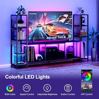 80in TV Stand Up to 65in TV 45in Tall Shelves LED PowerOutlet Black, view 5