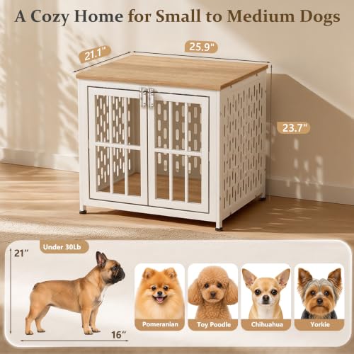 Heavy Duty Dog Crate Furniture, 26 inch Dog Crate for Small Dogs Oak White, view 7