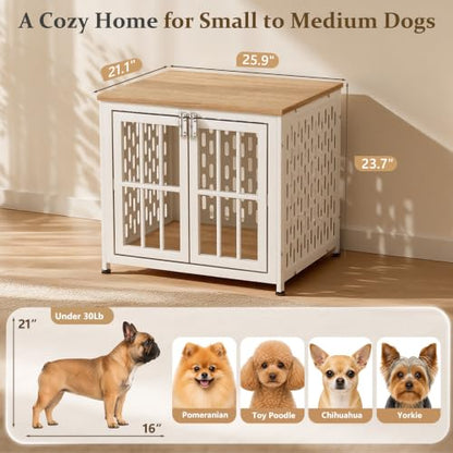 Heavy Duty Dog Crate Furniture, 26 inch Dog Crate for Small Dogs Oak White, view 7