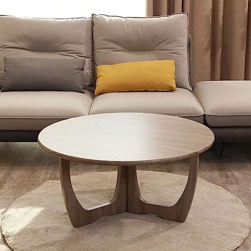 Wooden Round Coffee Table, Curved Leg, Furniture, Accent Couch, Coffee Table for Livingroom, Round Wood Table, 36 x 18 Inches, Natural