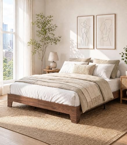 Full Size Bed Frame with Wooden Slats, Wood Platform Bed Frame, Low Profile Bed, view 2