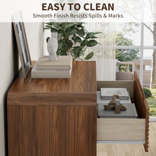 Walnut Fluted 5 Drawer Dresser for Bedroom,47" Tall Modern Chest of Drawer, view 6