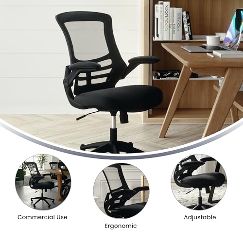 Kelista Mid-Back Swivel Office Chair with Adjustable Seat Height, Ergonomic Mesh Desk Chair with Flip-Up Armrests, Black