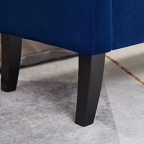 Storage Ottoman Bench, Velvet Benches End of Bed Bench with Solid Wood Legs Upholstered Ottoman with Storage Indoor Bench for Living Room with Rolled Arm, Entryway, NavyBlue