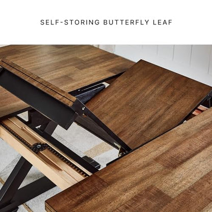 Signature Design by Ashley Wildenauer Dining Extension Table, 18" Self-Storing Butterfly Leaf, Hardwood Solids, Mango Veneer & MDF Substrate, Seats 6 to 8 for Kitchens, Black & Dark Brown, 78"