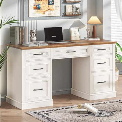 Farmhouse 59'' Executive Desk with File Drawers, Antique White, view 8