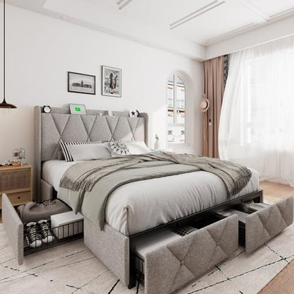 Light Grey Modern Wingback Storage Bed, view 2