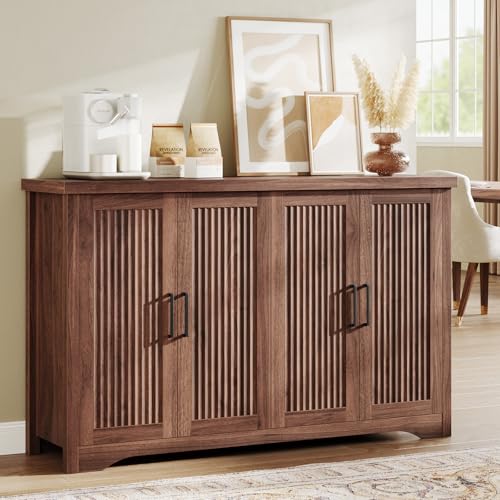 55" Fluted Sideboard Buffet Cabinet with Storage,Walnut, view 2