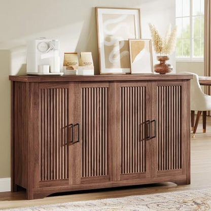 55" Fluted Sideboard Buffet Cabinet with Storage,Walnut, view 2