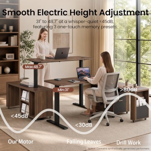 59" L Shape Electric Standing Desk w/360° Swivel Cabinet, Wireless Charging, view 8