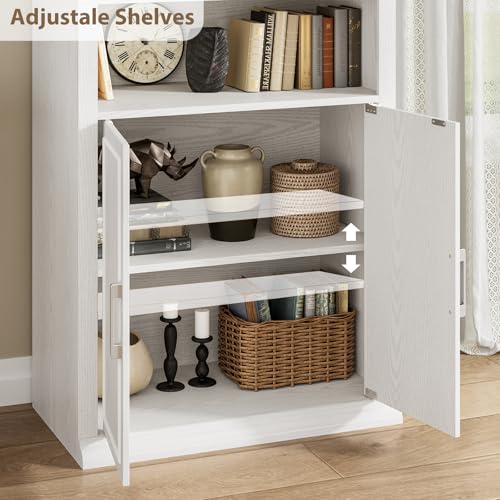28" W Bookcase and Bookshelf with Doors, Modern Tall Bookshelf 6-Tier White Bookshelves with Storage Cabinet for Office, Living Room, Library