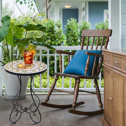 Outdoor Side Table Mosaic Patio Table Accent Tables Mosaic Tile Top Metal Frame Small End Tables Porch Beach Patio Garden Balcony Yellow