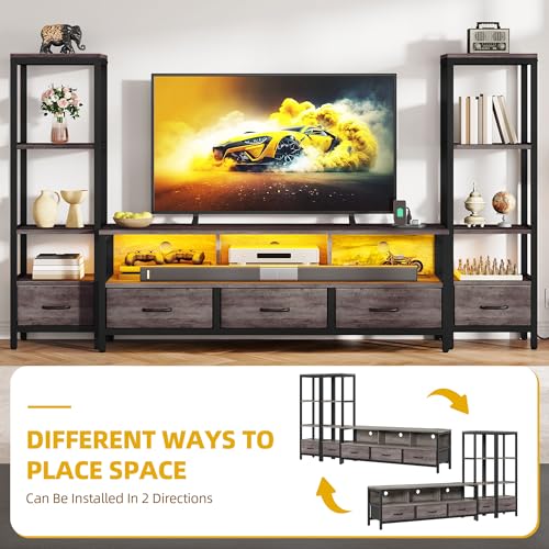 Industrial LED TV Stand for 65 Inch TVs, Bookshelves, Grey, view 7