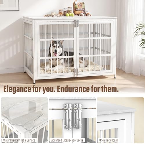 Heavy Duty Dog Crate Furniture 42 Inch, Decorative Dog Cage, White, view 4