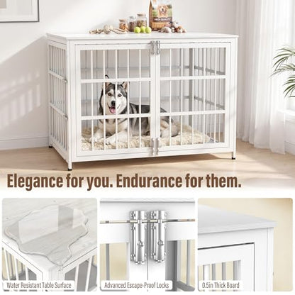 Heavy Duty Dog Crate Furniture 42 Inch, Decorative Dog Cage, White, view 4