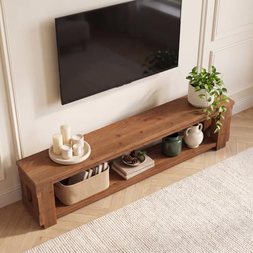 70.87" Solid Wood TV Stand with Open Storage Shelf, 17.7" High, view 7