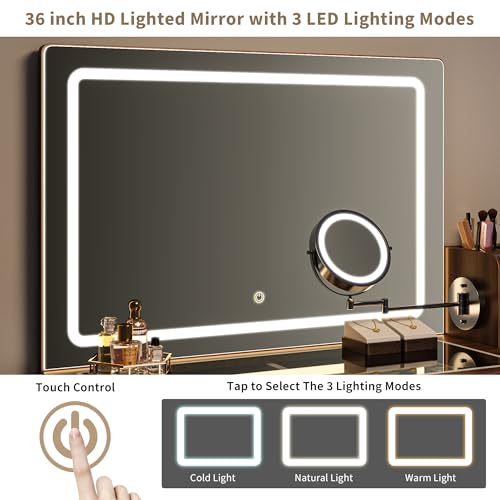Makeup Vanity Desk with HD & 5X Magnifying Mirror and Lights, view 4