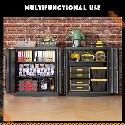 36" H x 32" W x 16" D Black Metal Storage Cabinet with 2 Locking Doors and 2 Adjustable Shelves, Ideal for Home Office, Garage