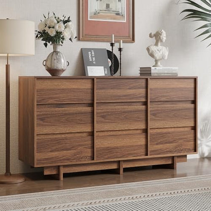 Walnut 9 Drawer Dresser for Bedroom, 59" Wide Chest of Drawers, view 5