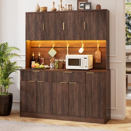 60"W 72"H Pantry Storage Cabinet, Fluted Kitchen Hutch, Rustic Brown, view 4