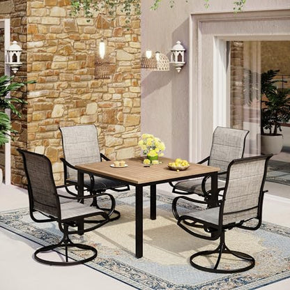 Swivel Patio Dining Chairs Set of 4, Outdoor Dining Chairs with Padded Textilene Fabric & Sturdy Metal Frame, All Weather Outdoor Sling Furniture Chairs for Deck, Backyard, Garden and Lawn