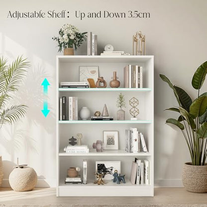 48 Inch Tall 4-Shelf Bookcase, Wood Bookshelf Storage Organizer Adjustable Shelf for Home Office, Study Room, Easy Assembly,White
