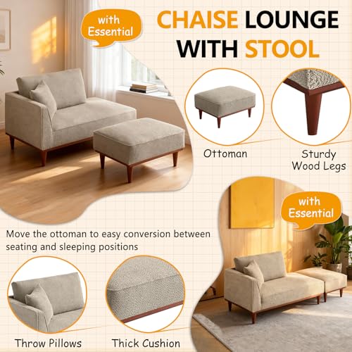 Green Upholstered Chaise Lounge Chair for Bedroom with Ottoman & Left Armrest, view 7