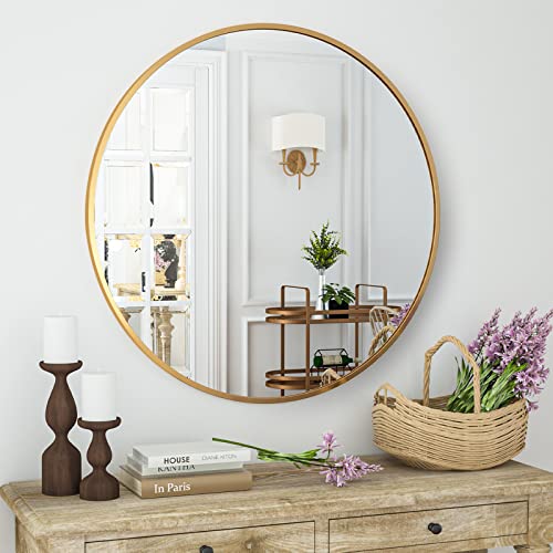 Round Mirror 23.6" Gold Wall Mounted Circle Mirror with Aluminum Alloy Frame Modern Design for Bathroom, Living Room, Vanity, Bedroom, Entryway