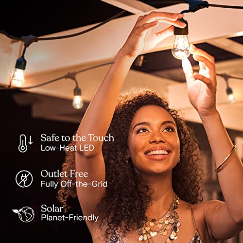 Ambience Pro Solar Powered Outdoor String Lights, 48 ft Commercial Grade Waterproof Patio Lights, Shatterproof LED String Lights for Outside, Porch - 15 Edison Bulbs, 1W Warm White