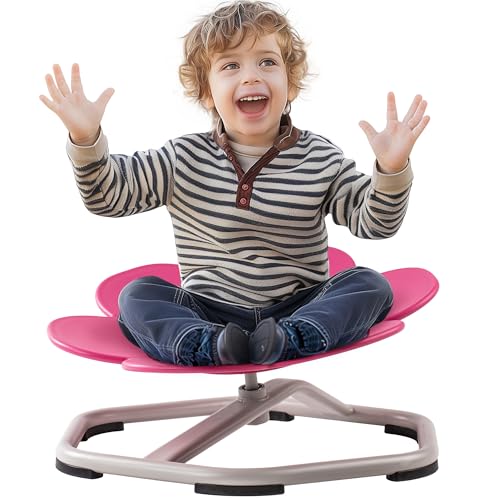 Kids Sensory Swivel Chair, Kids Swivel Chair with Non-Slip Design, Training Body Coordination, Flower Shape Wobble Chair, No Assembly, Pink