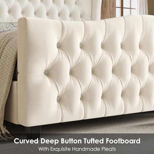 Queen Size 54.3" Tall Bed Frame with Wingback Headboard & Footboard, view 5