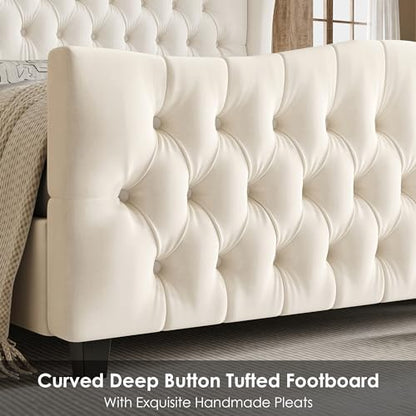 Queen Size 54.3" Tall Bed Frame with Wingback Headboard & Footboard, view 5