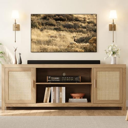Rattan TV Stand 66In for 75 inch Natural Oak, view 3