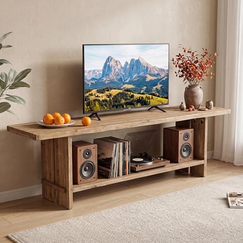 71" Solid Wood TV Stand for 55/65/75/85-Inch TV, 2-Tier TV Table, view 7