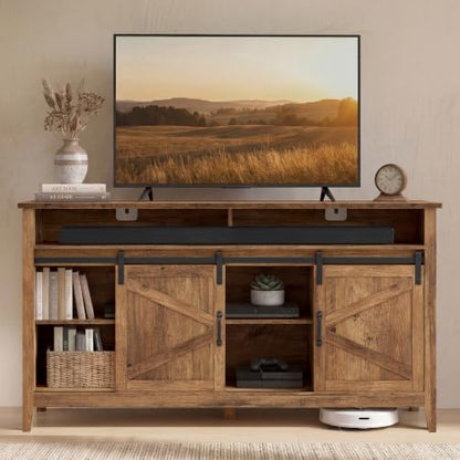 VASAGLE Tall Farmhouse TV Stand, Entertainment Center with Barn Doors, view 2