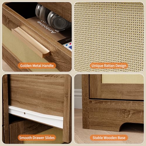 10 Drawer Dresser for Bedroom, 59 in Farmhouse Rattan Dressers & Chests of Drawers, Wooden Storage Organizer with Anti-Tipping Device for Living Room, Hallway, Entryway, Natural