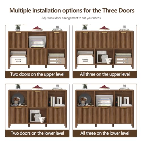6 Cube Storage Organizer Fluted Bookcase with Reversible Door, view 7
