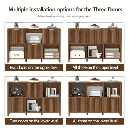 6 Cube Storage Organizer Fluted Bookcase with Reversible Door, view 7