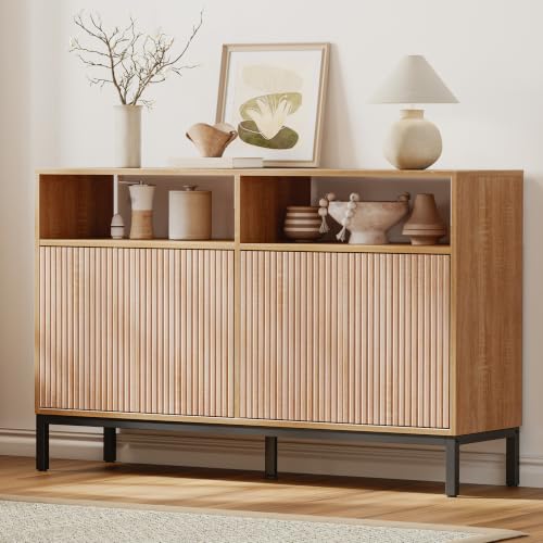 Sideboard Buffet Cabinet Storage, Modern Console Fluted Credenza, view 4