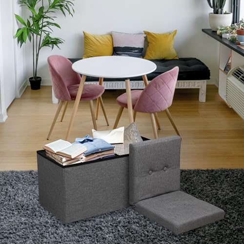 30 Inches Storage Ottoman Bench with Flipping Lid, Linen Foldable Storage Footrest, Ottoman with Storage for Living Room Holds up to 330lbs, Dark Grey