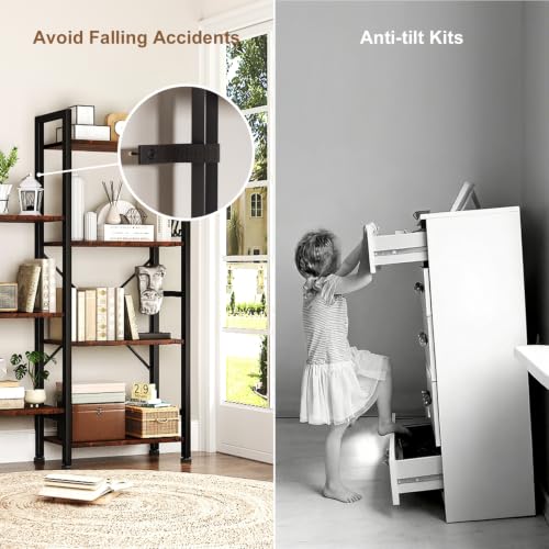 Triple Column Rustic Bookshelf with Hooks and Shelves, view 7