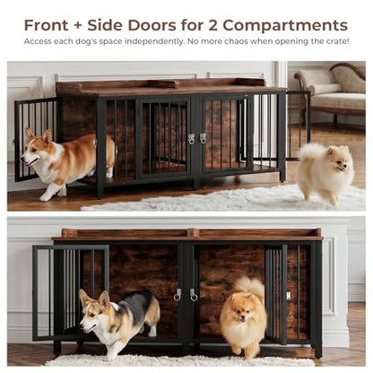 63" Heavy Duty Dog Crate Furniture with 4 Doors, view 4