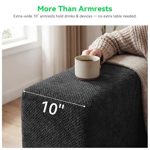 130'' Oversized Boneless Sectional Couches for Living Room, 6-Seat U Shaped Cloud Couch, Modular Sofa with Ottoman & 6 Throw Pillows, Comfy Chenille, No Assembly Required, Black