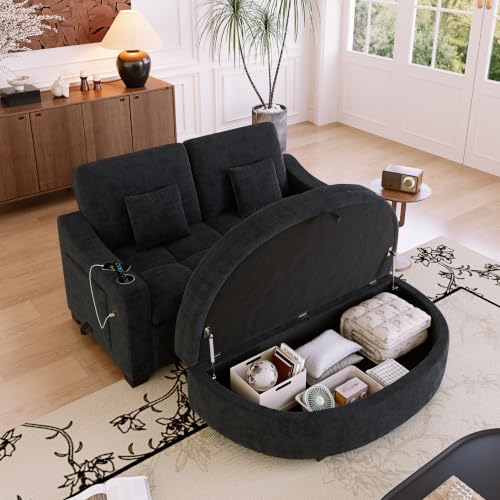60" Loveseat Sofa Bed with Storage Ottoman and Plush Foam, view 6