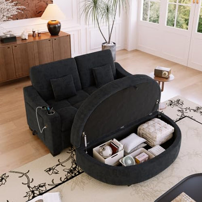60" Loveseat Sofa Bed with Storage Ottoman and Plush Foam, view 6