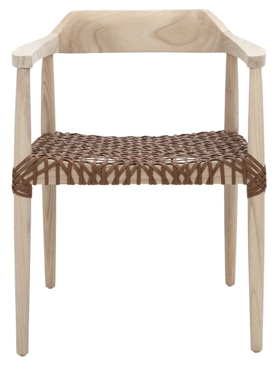 SAFAVIEH Home Collection Munro Natural Sungkai Wood/Light Honey Leather Woven Accent Chair (Fully Assembled)