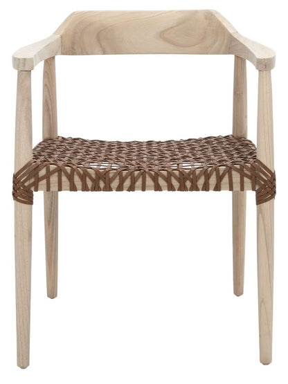 SAFAVIEH Home Collection Munro Natural Sungkai Wood/Light Honey Leather Woven Accent Chair (Fully Assembled)