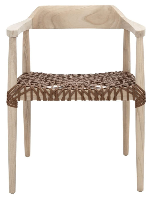 SAFAVIEH Home Collection Munro Natural Sungkai Wood/Light Honey Leather Woven Accent Chair (Fully Assembled)